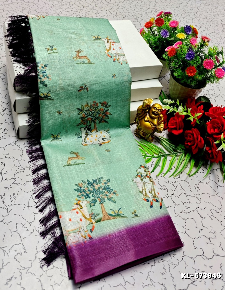 DEGITAL KARGIL PRINTED  COTTON TYPE SAREE - LIGHT GREEN SHADE