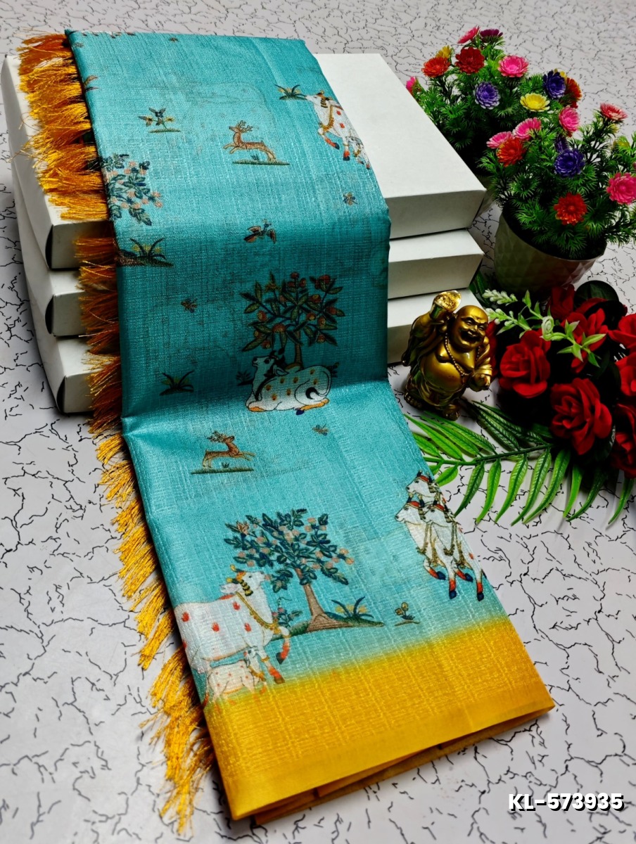 DEGITAL KARGIL PRINTED  COTTON TYPE SAREE - DARK SKY BLUE (3)