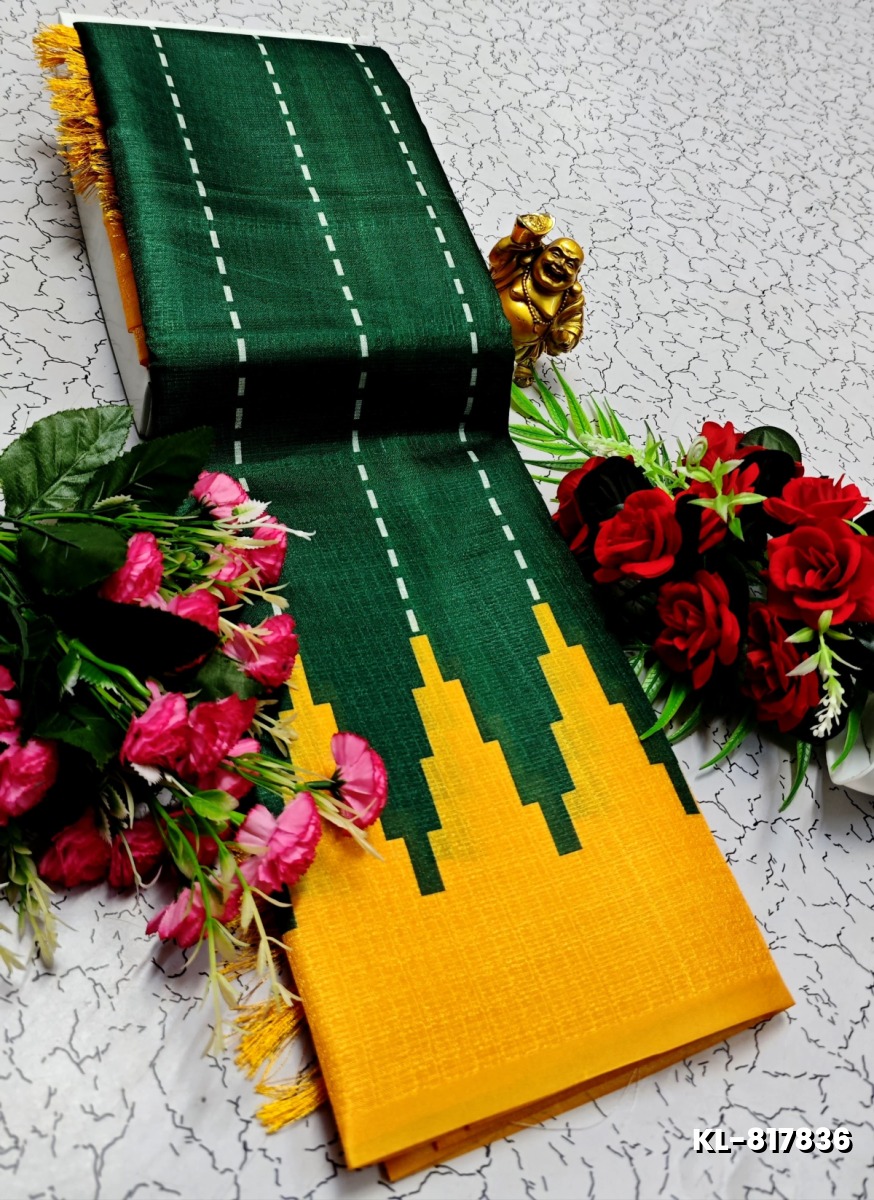 DEGITAL KARGIL PRINTED  COTTON TYPE SAREE - BOTTLE GREEN (1)