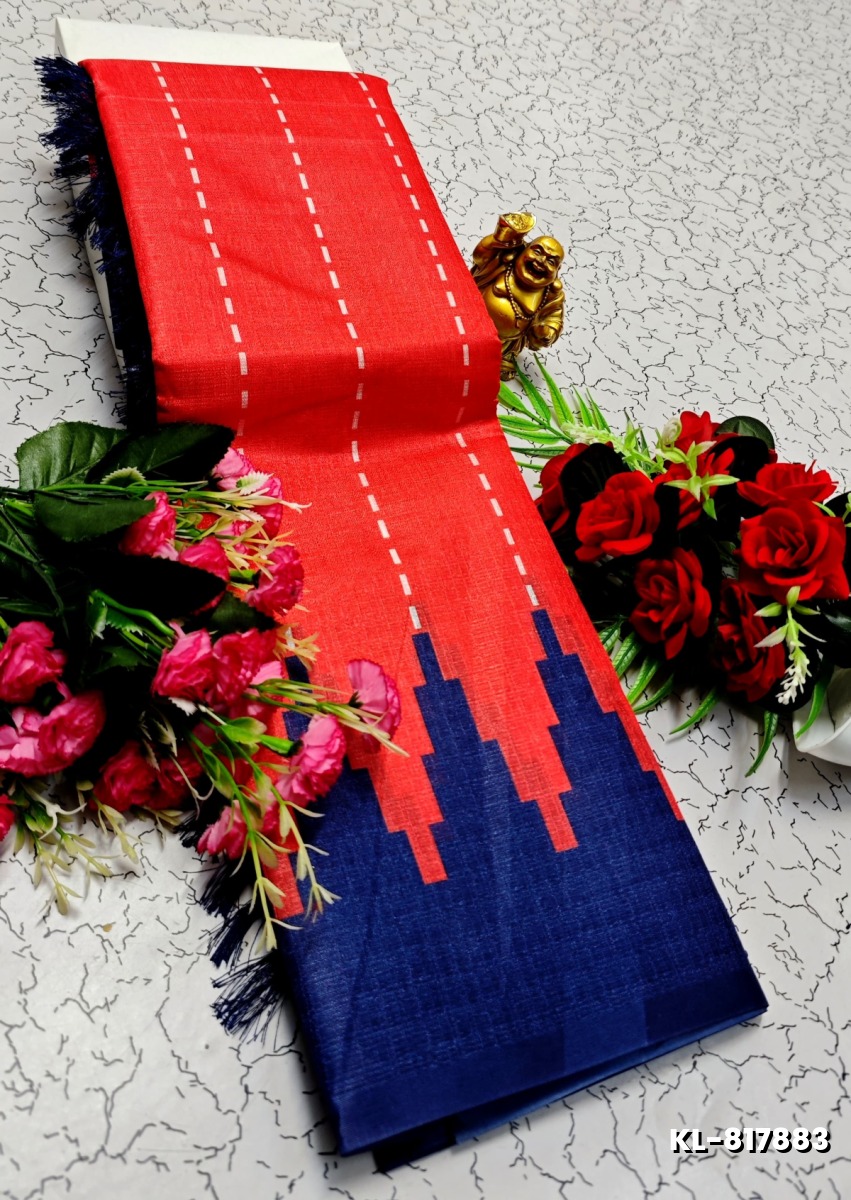 DEGITAL KARGIL PRINTED  COTTON TYPE SAREE - TOMATO COLOUR