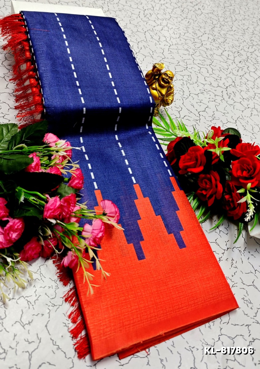 DEGITAL KARGIL PRINTED  COTTON TYPE SAREE - ROYAL BLUE (1)