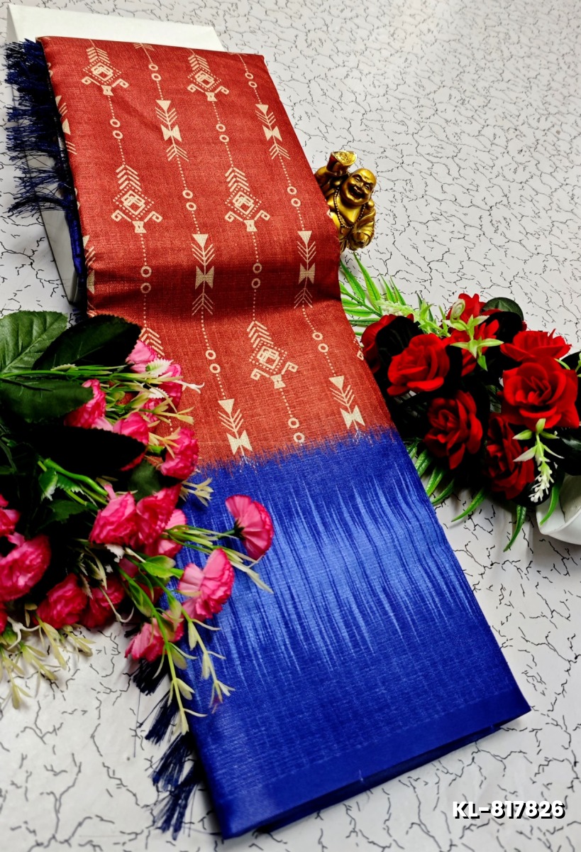 DEGITAL KARGIL PRINTED  COTTON TYPE SAREE - ORANGE N (1)