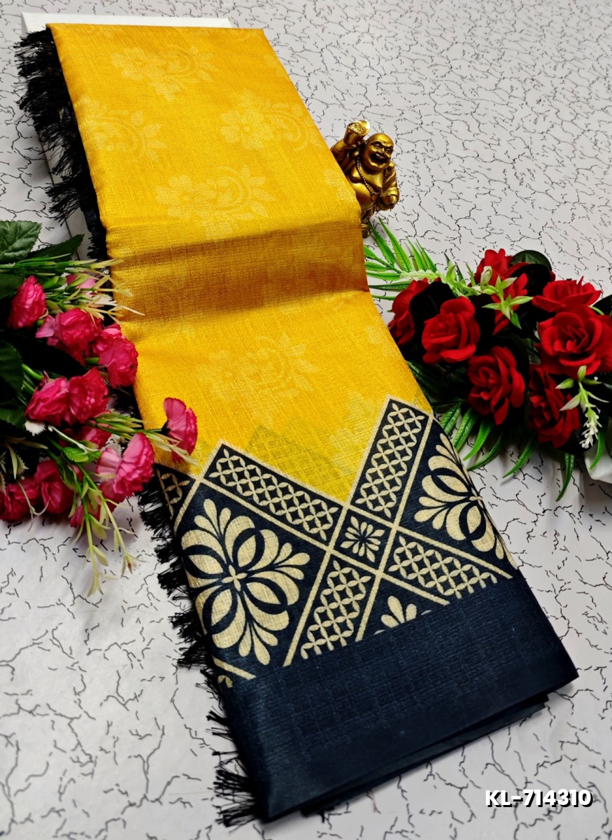 DEGITAL KARGIL PRINTED  COTTON TYPE SAREE - YELLOW