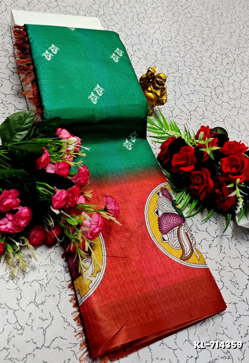 DEGITAL KARGIL PRINTED  COTTON TYPE SAREE - NORMAL GREEN