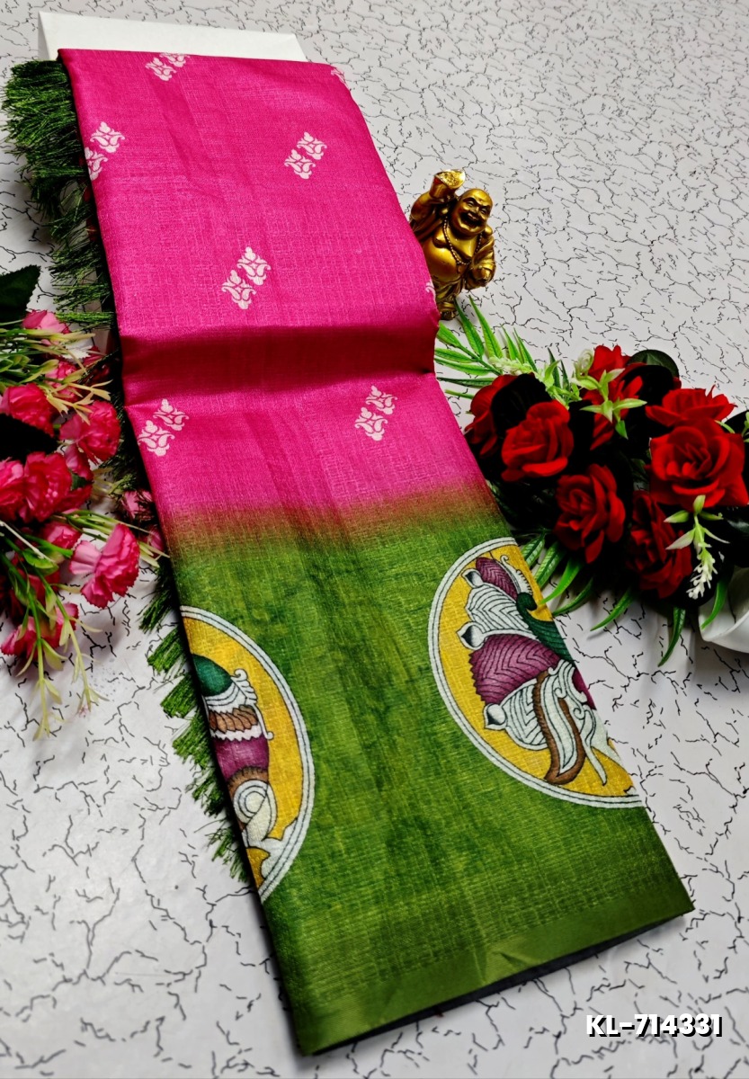 DEGITAL KARGIL PRINTED  COTTON TYPE SAREE - DARK PINK (3)