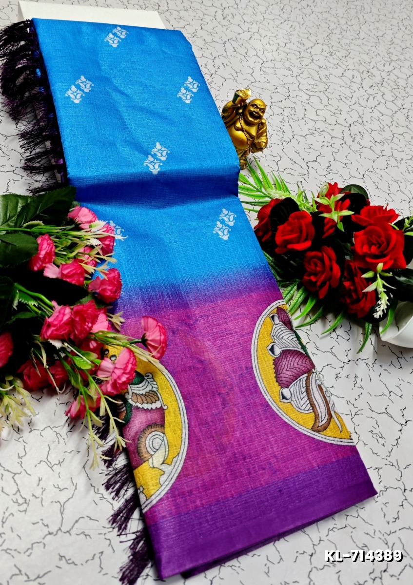 DEGITAL KARGIL PRINTED  COTTON TYPE SAREE - BLUE COLOUR (7)