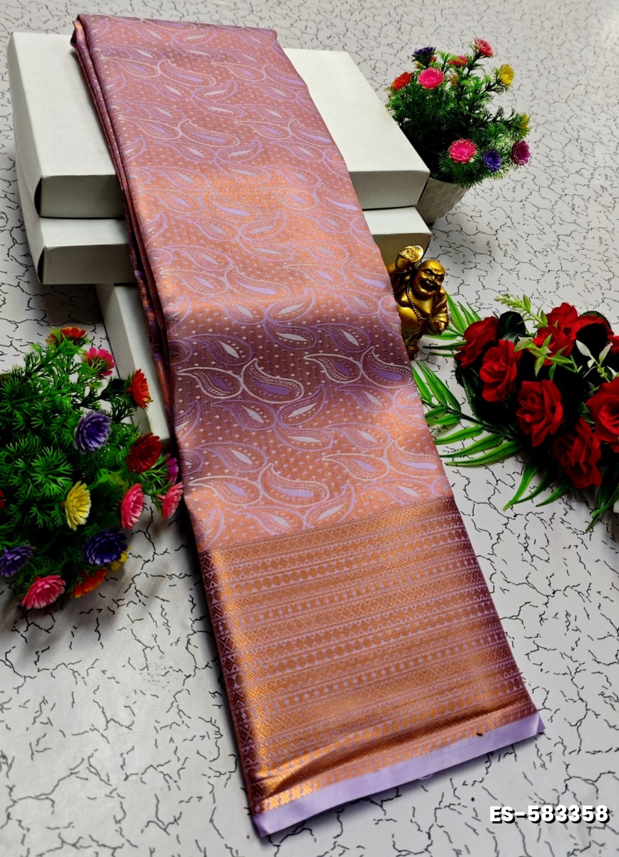 BRIDAL SILK GOLD SILVAR AND COPPER ZARI WEAVE AND WEDDING ART SILK SAREES - PURPLE