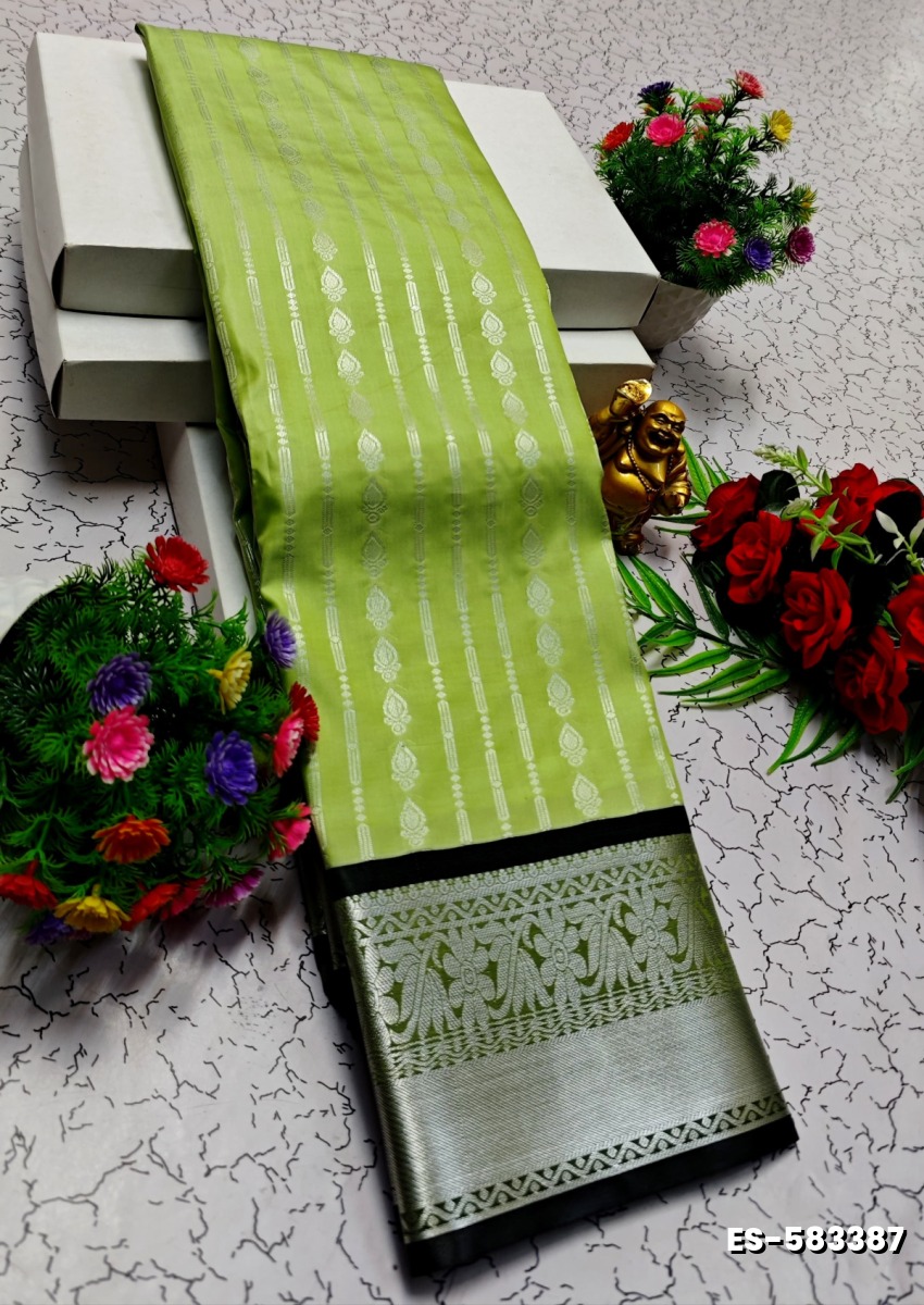BRIDAL SILK GOLD SILVAR AND COPPER ZARI WEAVE AND WEDDING ART SILK SAREES - FLORAISON GREEN