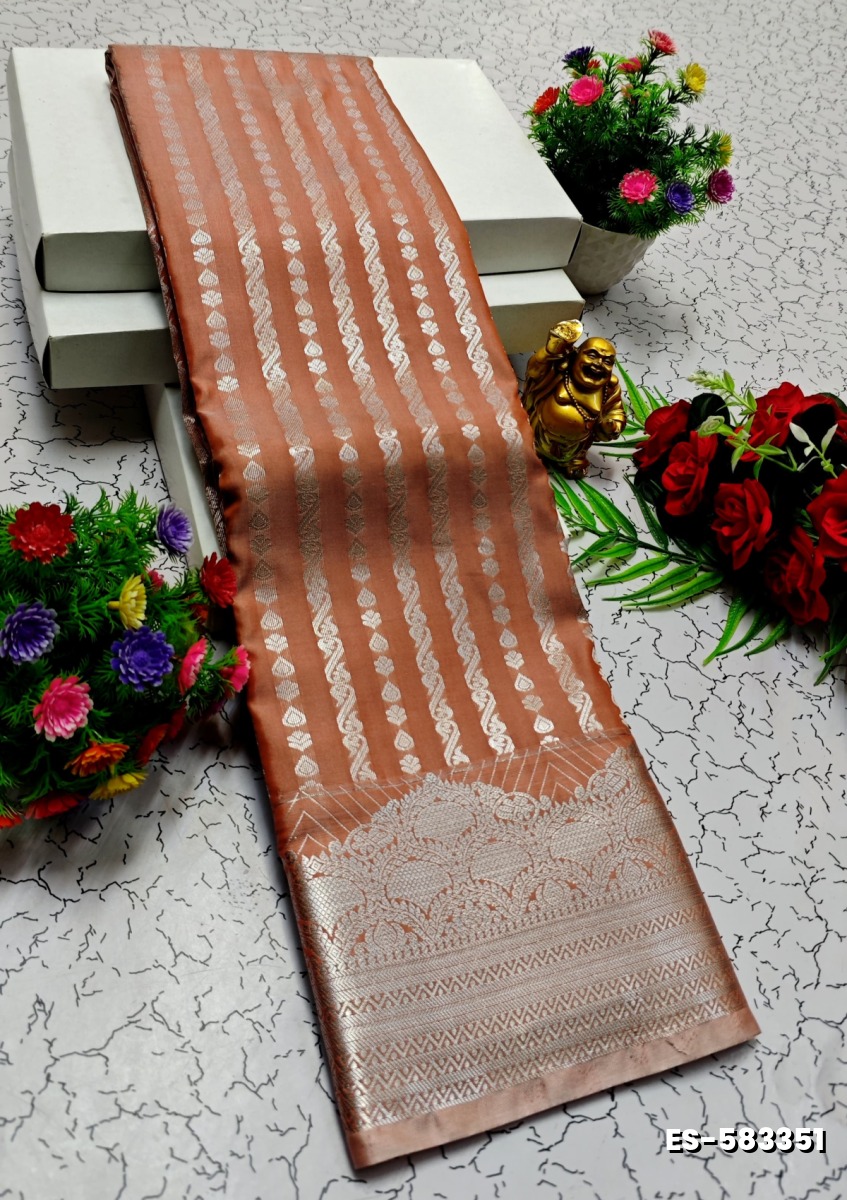 BRIDAL SILK GOLD SILVAR AND COPPER ZARI WEAVE AND WEDDING ART SILK SAREES - ONIYAN PINK