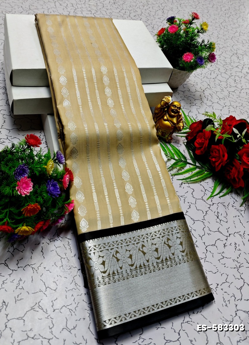 BRIDAL SILK GOLD SILVAR AND COPPER ZARI WEAVE AND WEDDING ART SILK SAREES - GOLD