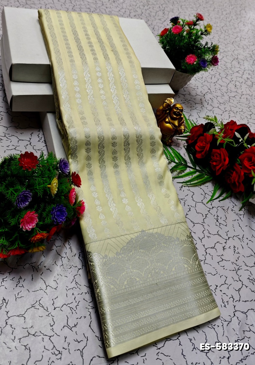 BRIDAL SILK GOLD SILVAR AND COPPER ZARI WEAVE AND WEDDING ART SILK SAREES - IVORY COLOUR