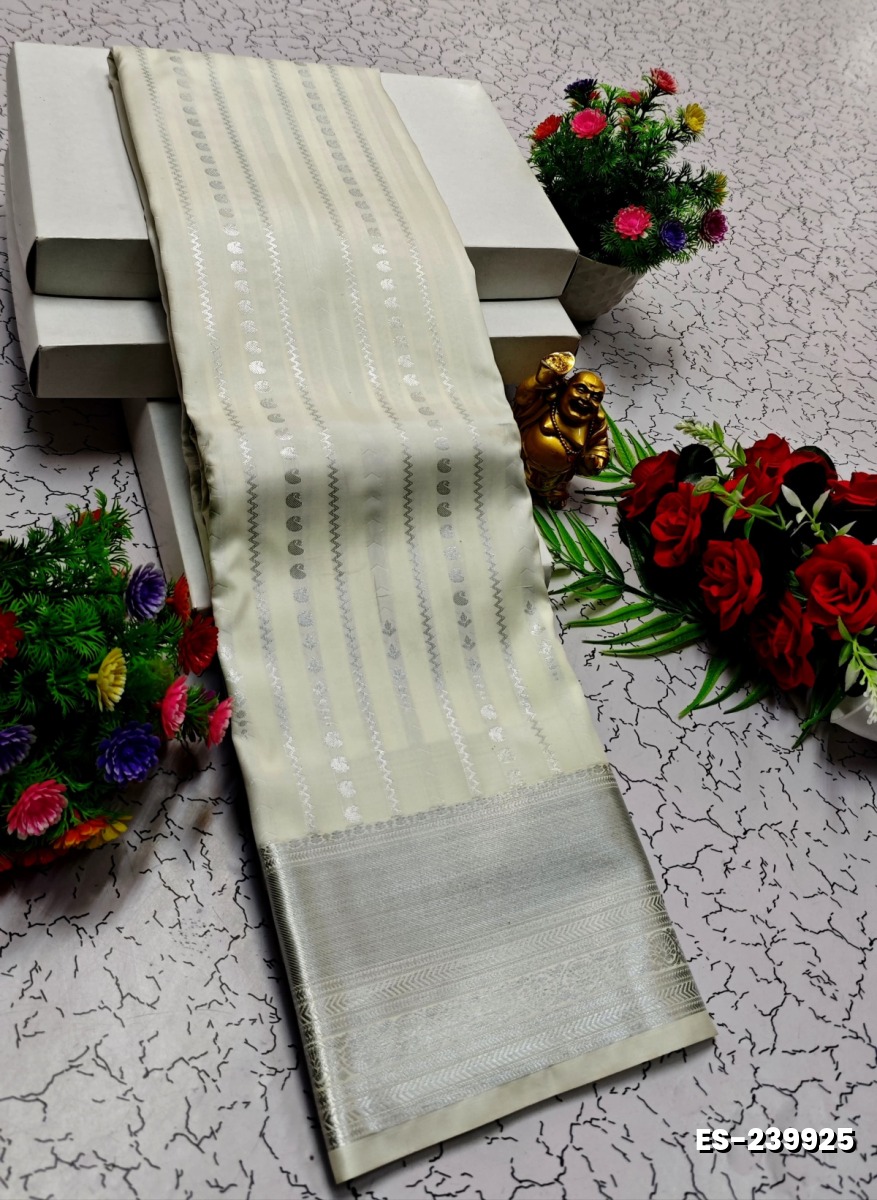 BRIDAL SILK GOLD SILVAR AND COPPER ZARI WEAVE AND WEDDING ART SILK SAREES - WHITE (1)