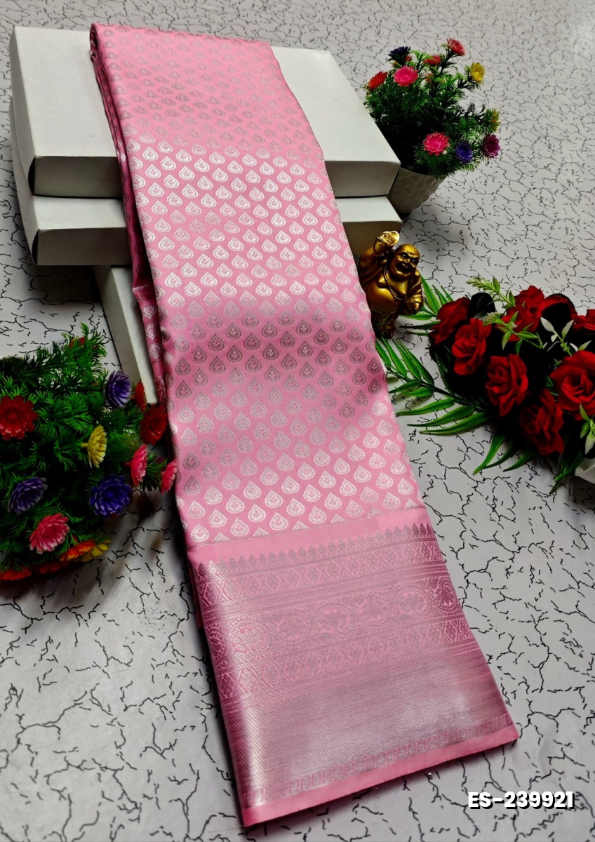 BRIDAL SILK GOLD SILVAR AND COPPER ZARI WEAVE AND WEDDING ART SILK SAREES - BABY PINK (1)