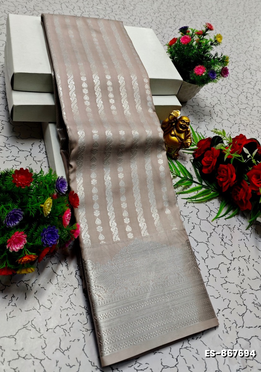 BRIDAL SILK GOLD SILVAR AND COPPER ZARI WEAVE AND WEDDING ART SILK SAREES - CHOCOLATE COLOR (1)