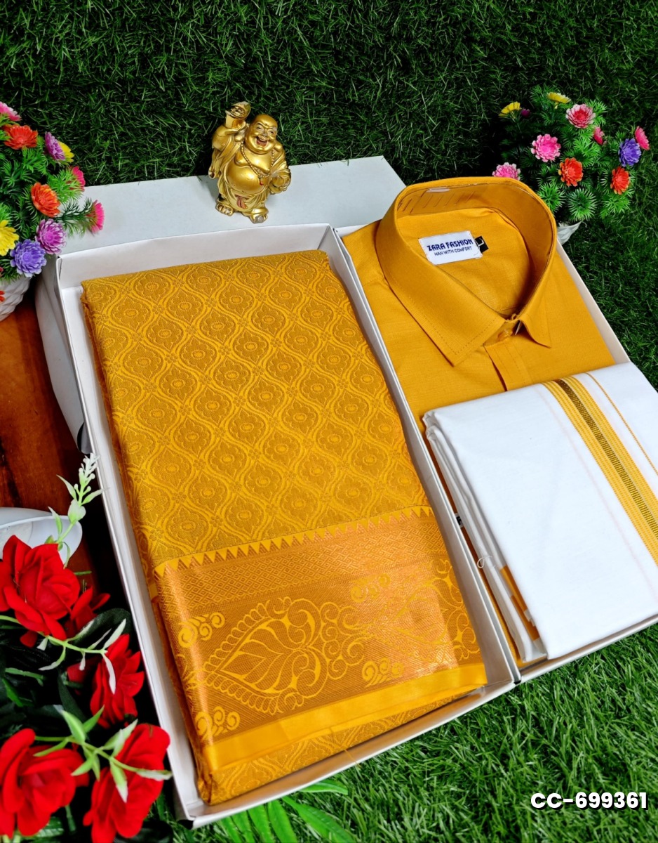 COUPLE COMBO MATCHING AND MATCHING TRADITIONAL SET MATCHING COMBO FOR FESTIVAL SEASONS - YELLOW COLOR