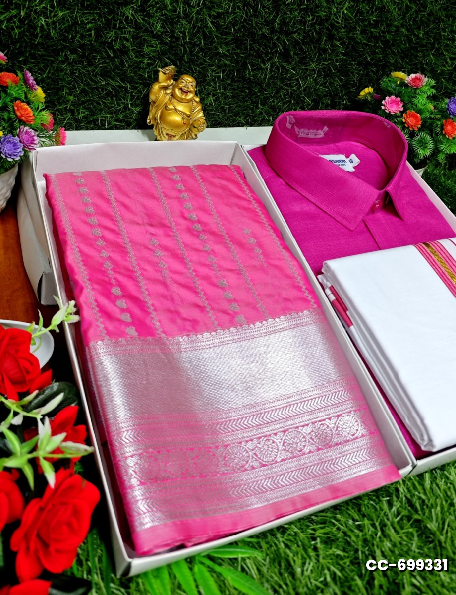 COUPLE COMBO MATCHING AND MATCHING TRADITIONAL SET MATCHING COMBO FOR FESTIVAL SEASONS - DARK PINK