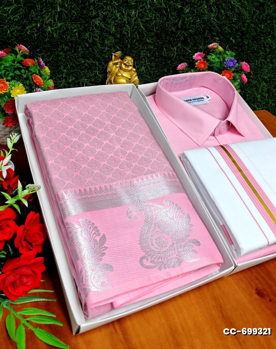 COUPLE COMBO MATCHING AND MATCHING TRADITIONAL SET MATCHING COMBO FOR FESTIVAL SEASONS - BABY PINK
