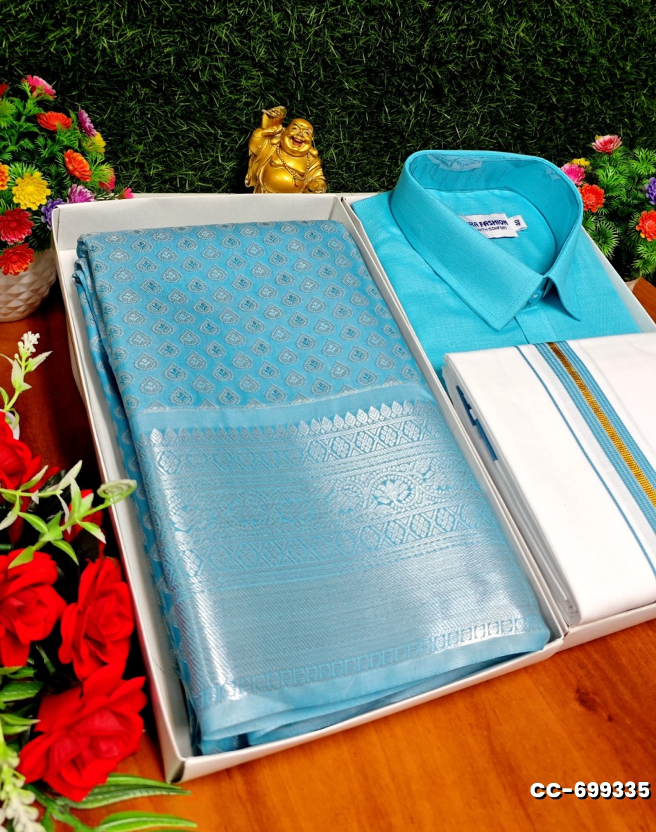 COUPLE COMBO MATCHING AND MATCHING TRADITIONAL SET MATCHING COMBO FOR FESTIVAL SEASONS - DARK SKY BLUE