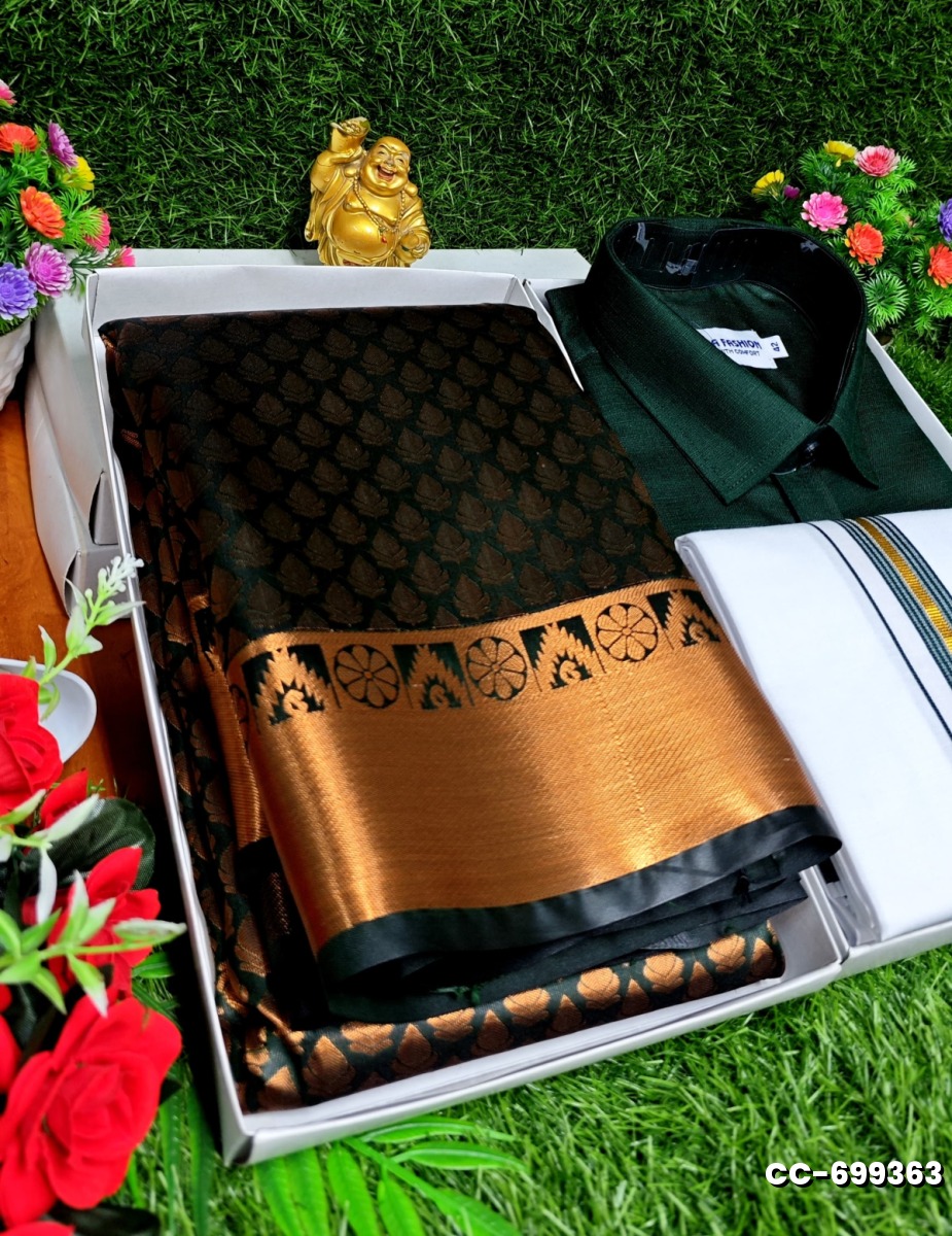 COUPLE COMBO MATCHING AND MATCHING TRADITIONAL SET MATCHING COMBO FOR FESTIVAL SEASONS - GREEN COLOUR