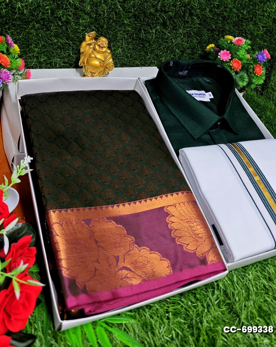 COUPLE COMBO MATCHING AND MATCHING TRADITIONAL SET MATCHING COMBO FOR FESTIVAL SEASONS - DARK GREEN