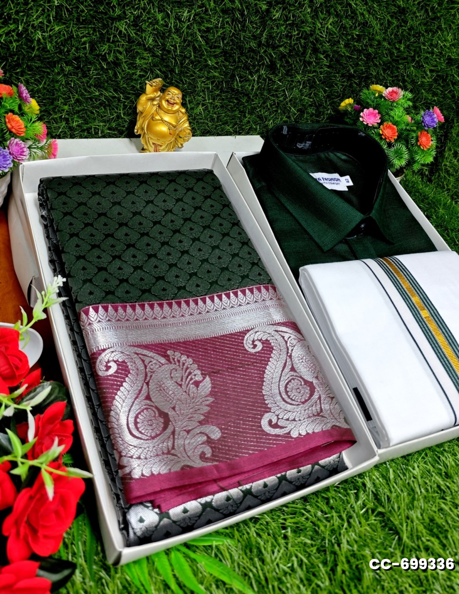 COUPLE COMBO MATCHING AND MATCHING TRADITIONAL SET MATCHING COMBO FOR FESTIVAL SEASONS - BOTTLE GREEN