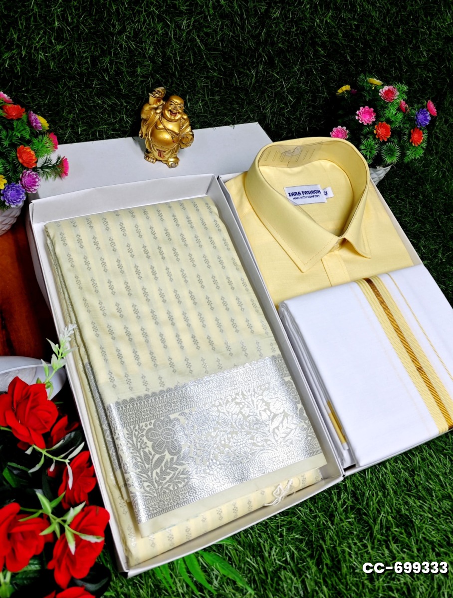 COUPLE COMBO MATCHING AND MATCHING TRADITIONAL SET MATCHING COMBO FOR FESTIVAL SEASONS - CREAM