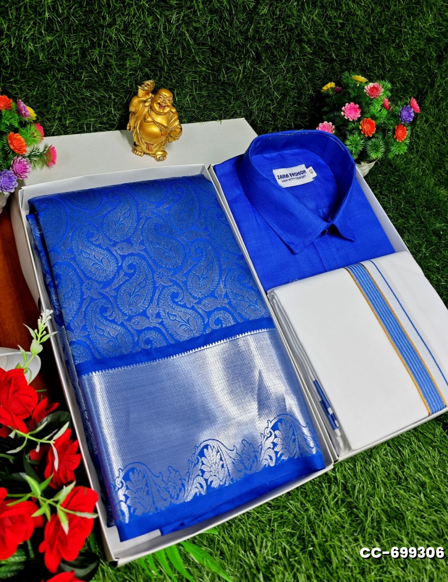 COUPLE COMBO MATCHING AND MATCHING TRADITIONAL SET MATCHING COMBO FOR FESTIVAL SEASONS - ROYAL BLUE