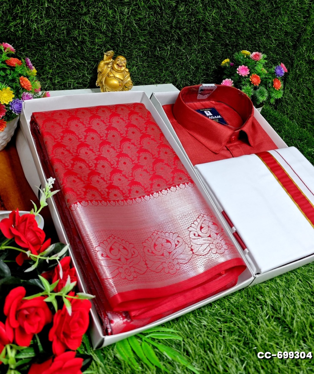 COUPLE COMBO MATCHING AND MATCHING TRADITIONAL SET MATCHING COMBO FOR FESTIVAL SEASONS - RED