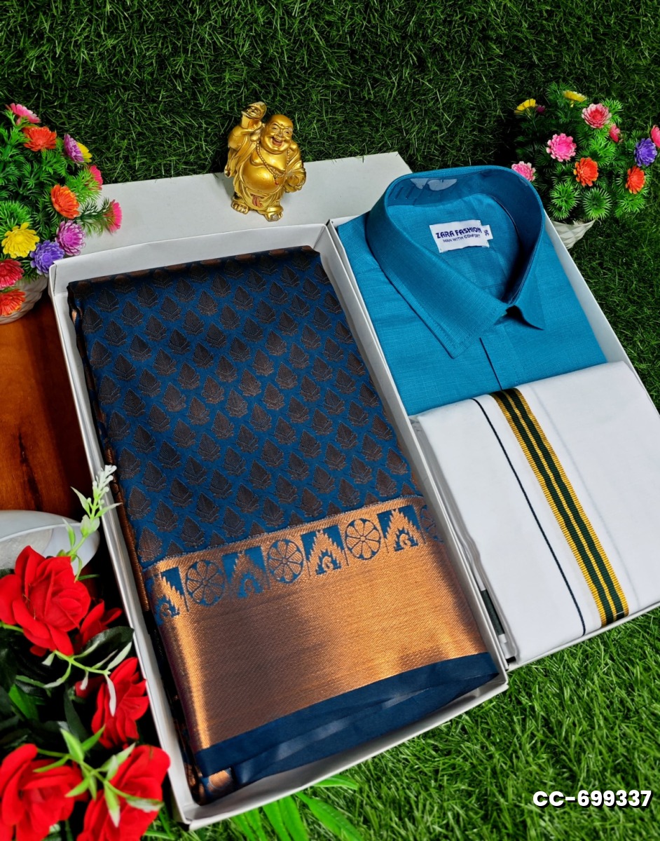 COUPLE COMBO MATCHING AND MATCHING TRADITIONAL SET MATCHING COMBO FOR FESTIVAL SEASONS - LIGHT BLUE