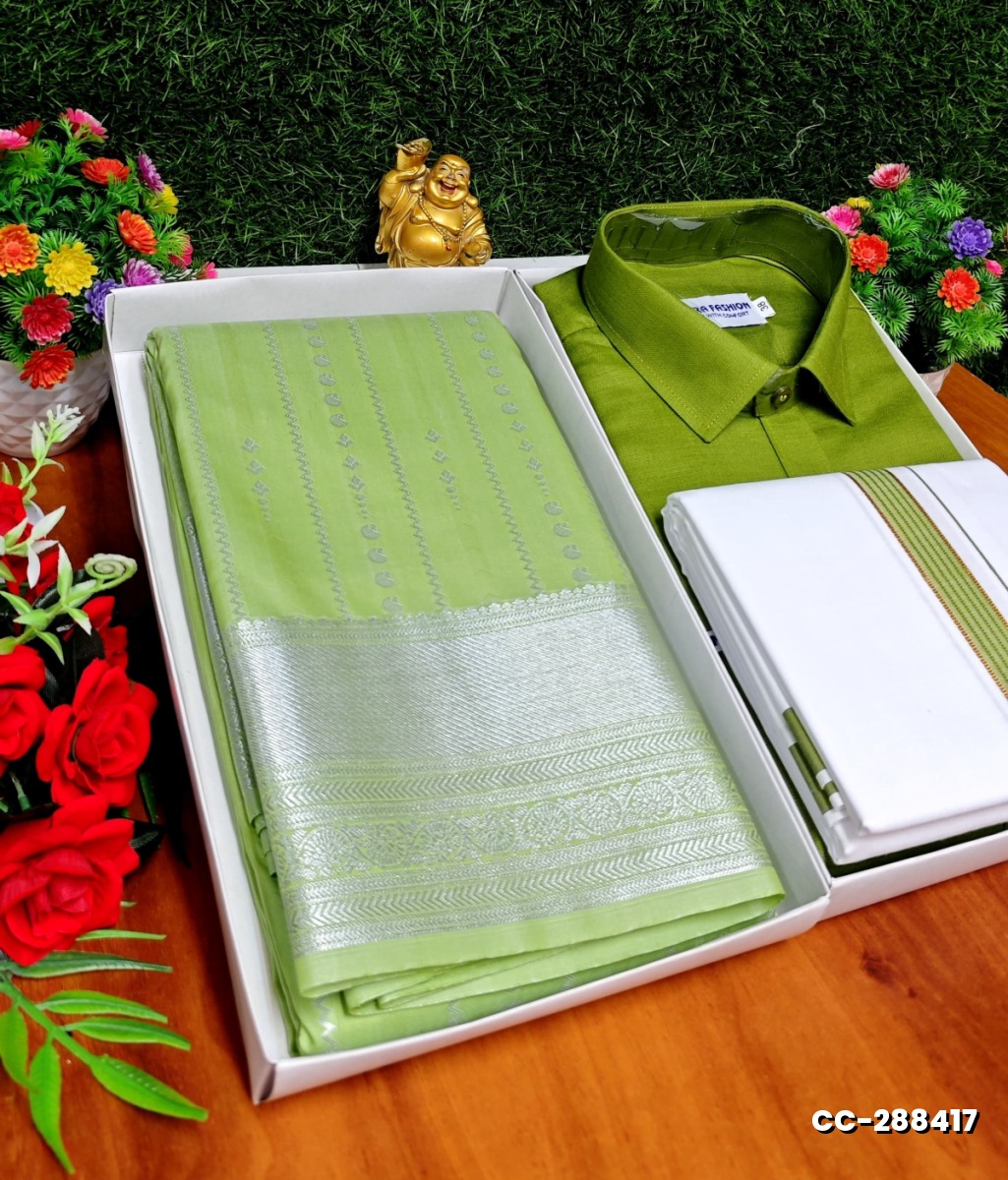 COUPLE COMBO MATCHING AND MATCHING TRADITIONAL SET MATCHING COMBO FOR FESTIVAL SEASONS - OLIVE GREEN (1)
