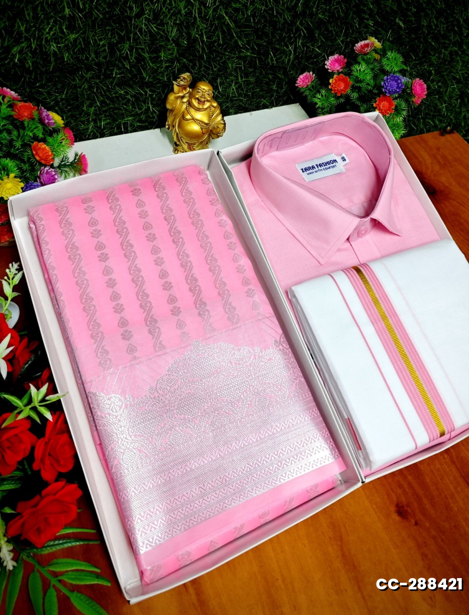 COUPLE COMBO MATCHING AND MATCHING TRADITIONAL SET MATCHING COMBO FOR FESTIVAL SEASONS - BABY PINK (1)