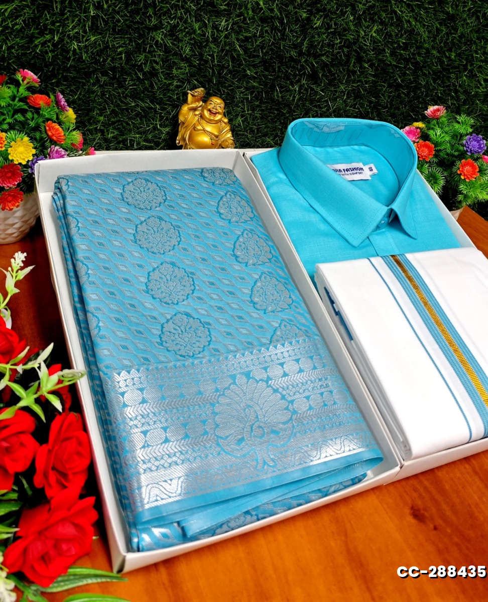 COUPLE COMBO MATCHING AND MATCHING TRADITIONAL SET MATCHING COMBO FOR FESTIVAL SEASONS - DARK SKY BLUE (1)
