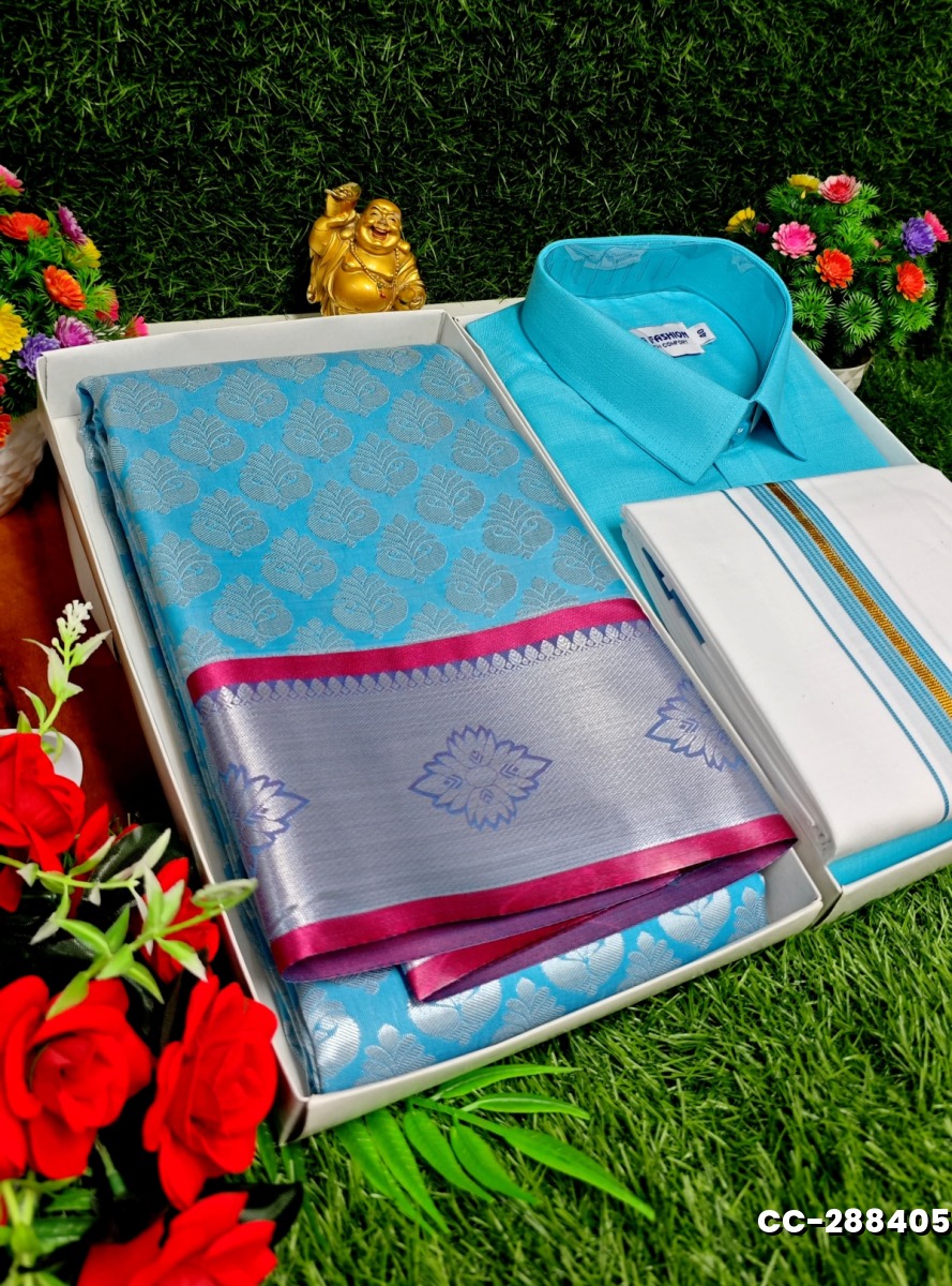 COUPLE COMBO MATCHING AND MATCHING TRADITIONAL SET MATCHING COMBO FOR FESTIVAL SEASONS - SKY BLUE (1)