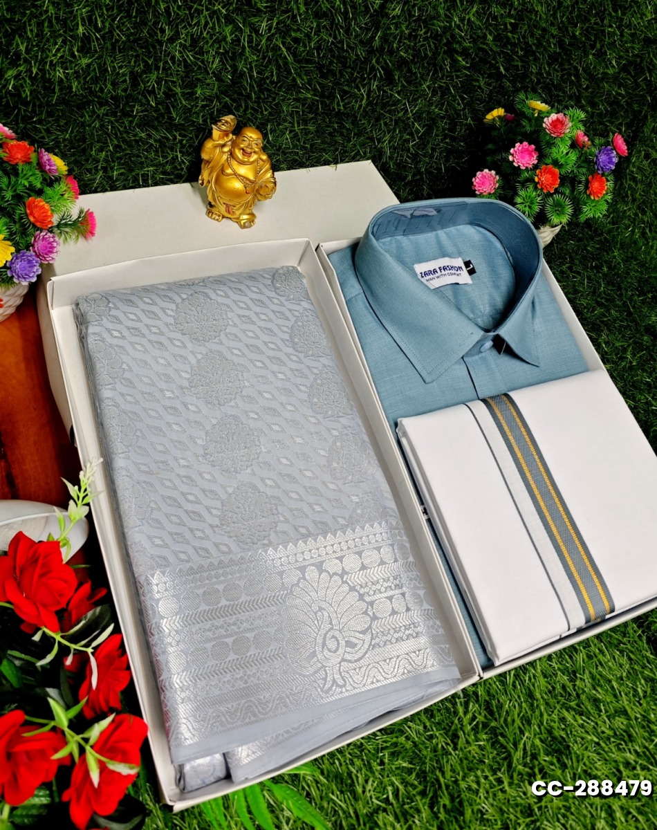 COUPLE COMBO MATCHING AND MATCHING TRADITIONAL SET MATCHING COMBO FOR FESTIVAL SEASONS - SLATE COLOUR (1)