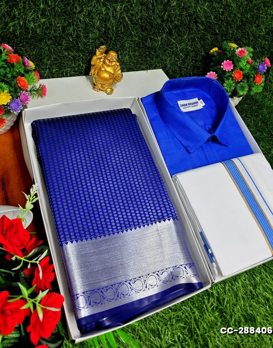COUPLE COMBO MATCHING AND MATCHING TRADITIONAL SET MATCHING COMBO FOR FESTIVAL SEASONS - ROYAL BLUE (1)
