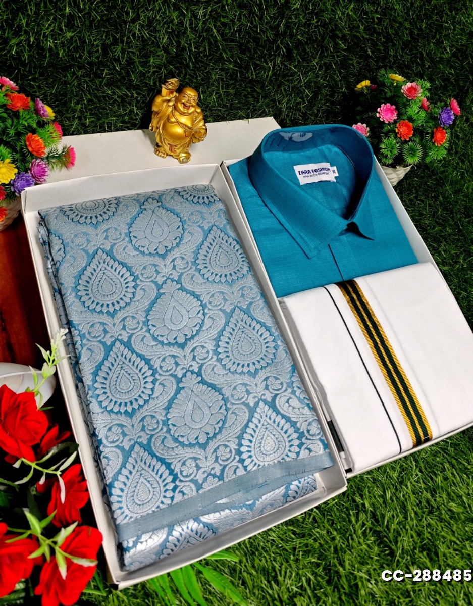 COUPLE COMBO MATCHING AND MATCHING TRADITIONAL SET MATCHING COMBO FOR FESTIVAL SEASONS - BLUE SHADE (1)