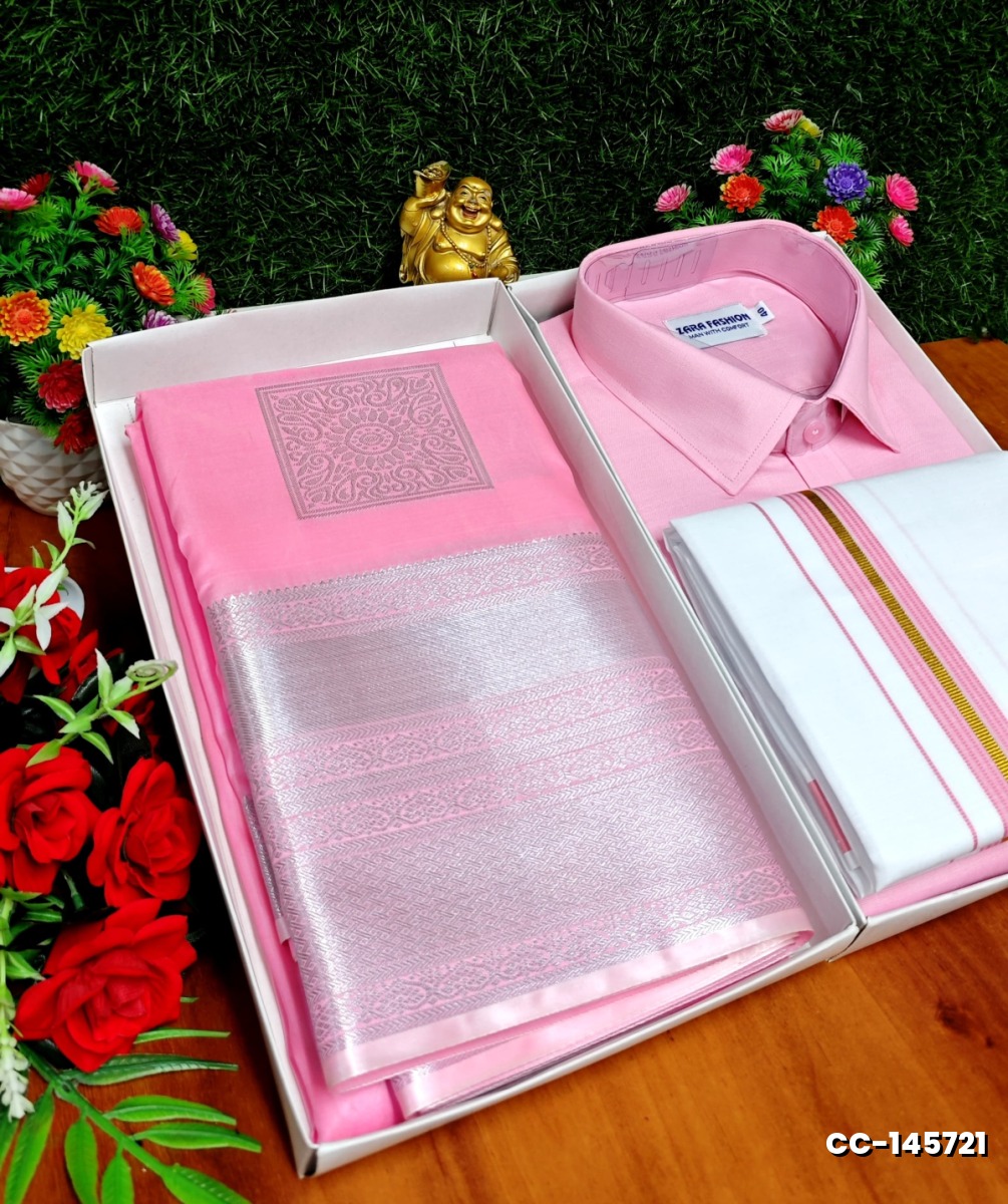 COUPLE COMBO MATCHING AND MATCHING TRADITIONAL SET MATCHING COMBO FOR FESTIVAL SEASONS - BABY PINK (2)