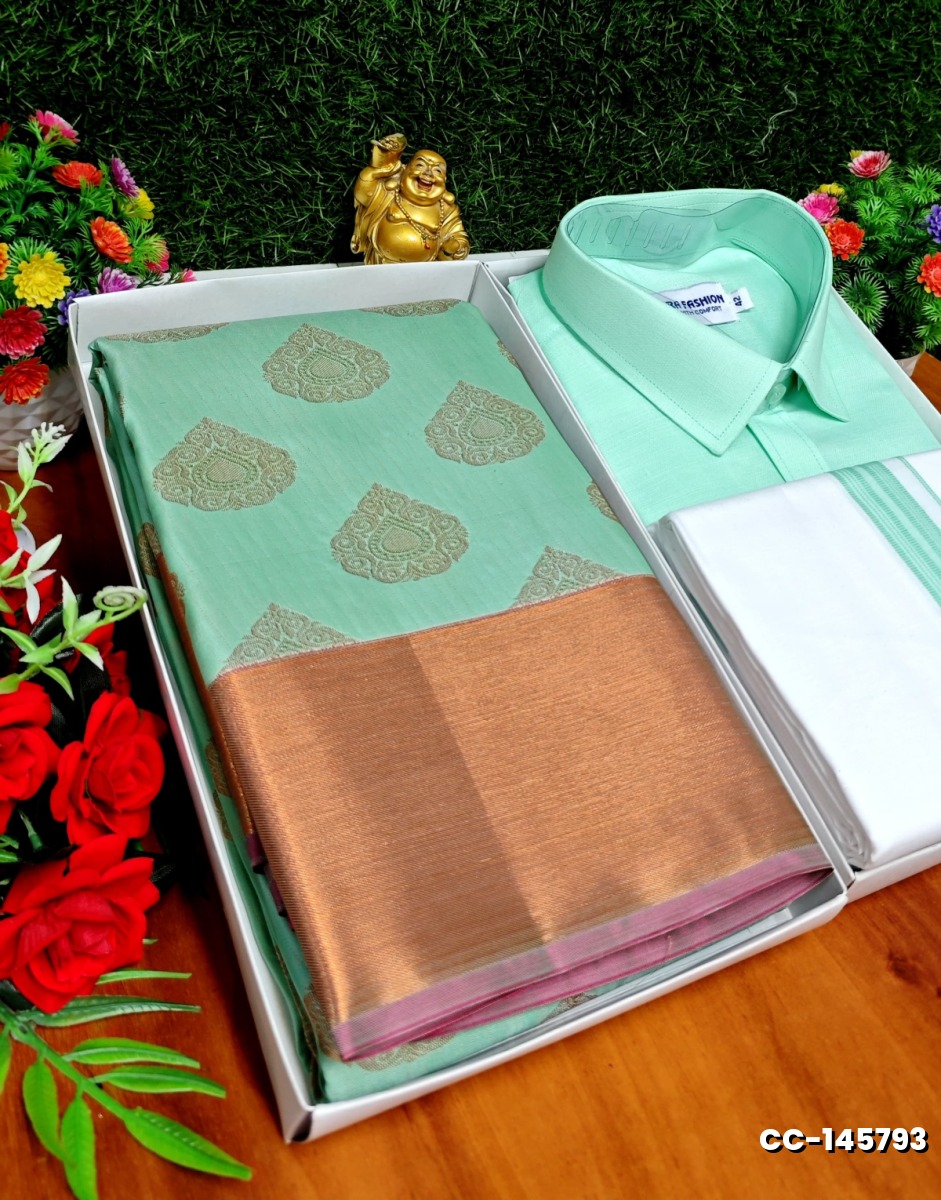 COUPLE COMBO MATCHING AND MATCHING TRADITIONAL SET MATCHING COMBO FOR FESTIVAL SEASONS - TURQUOISE GREEN (2)