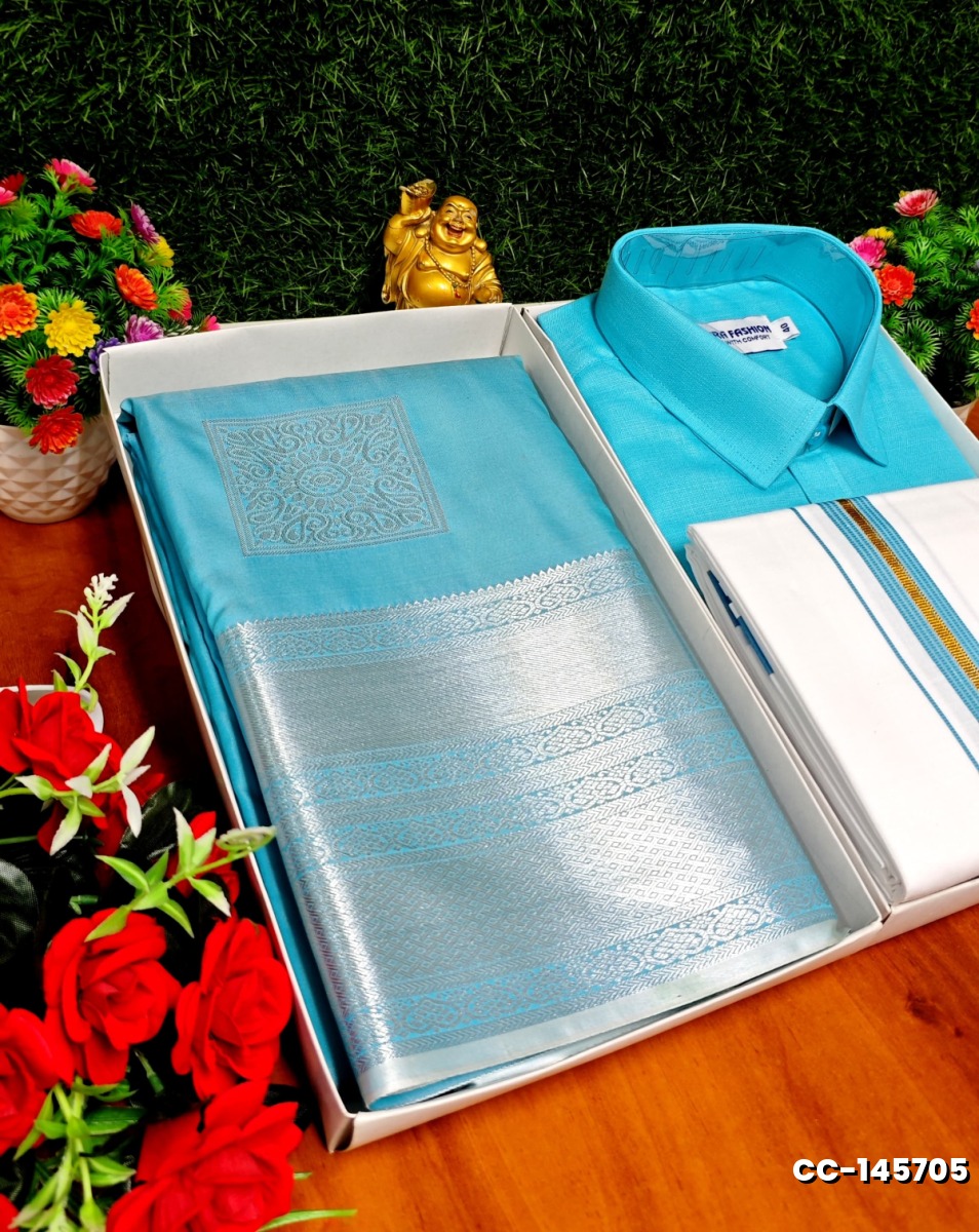 COUPLE COMBO MATCHING AND MATCHING TRADITIONAL SET MATCHING COMBO FOR FESTIVAL SEASONS - SKY BLUE (2)