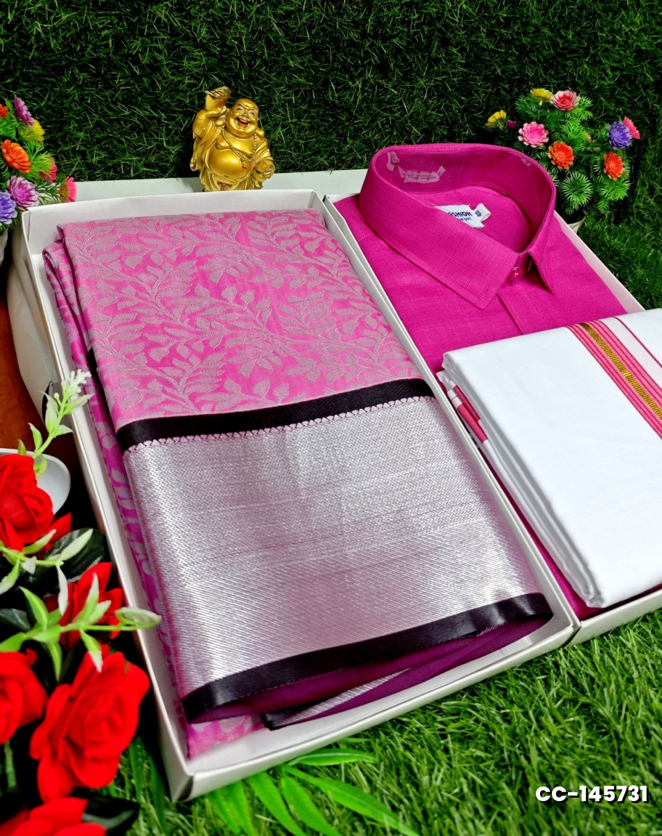 COUPLE COMBO MATCHING AND MATCHING TRADITIONAL SET MATCHING COMBO FOR FESTIVAL SEASONS - DARK PINK (2)