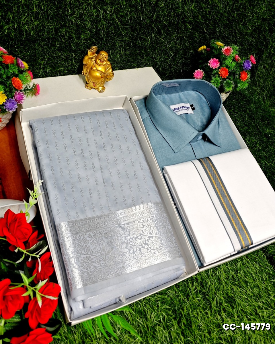 COUPLE COMBO MATCHING AND MATCHING TRADITIONAL SET MATCHING COMBO FOR FESTIVAL SEASONS - SLATE COLOUR (2)