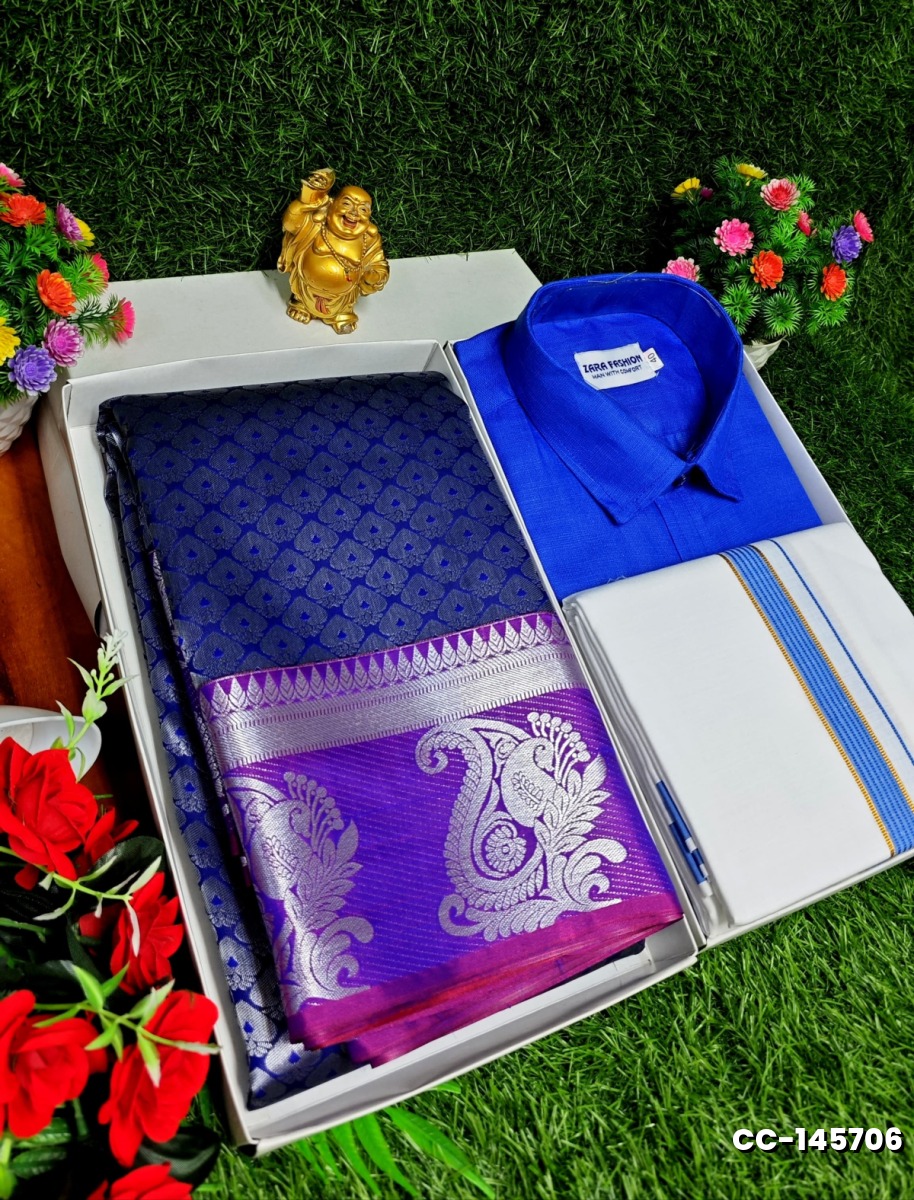 COUPLE COMBO MATCHING AND MATCHING TRADITIONAL SET MATCHING COMBO FOR FESTIVAL SEASONS - ROYAL BLUE (2)