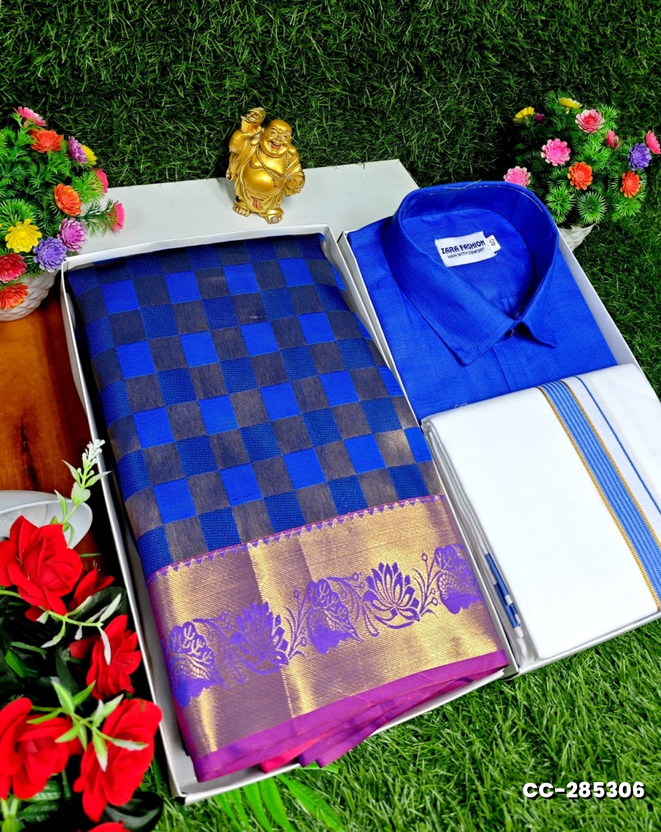 COUPLE COMBO MATCHING AND MATCHING TRADITIONAL SET MATCHING COMBO FOR FESTIVAL SEASONS - ROYAL BLUE (3)