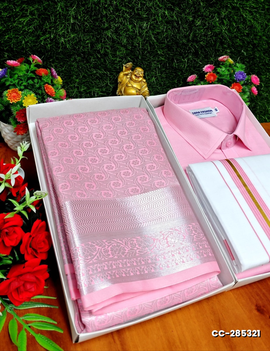 COUPLE COMBO MATCHING AND MATCHING TRADITIONAL SET MATCHING COMBO FOR FESTIVAL SEASONS - BABY PINK (3)