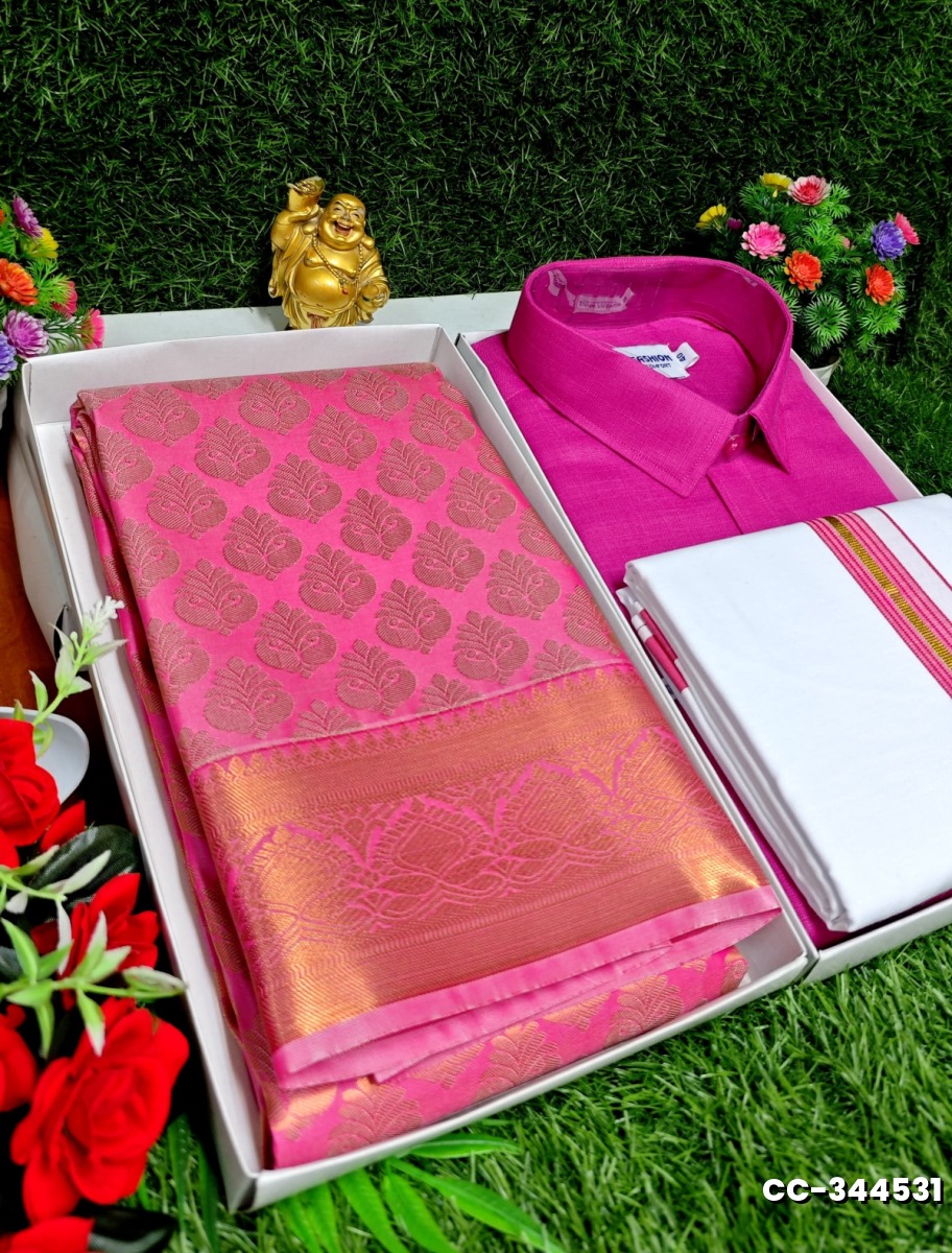 COUPLE COMBO MATCHING AND MATCHING TRADITIONAL SET MATCHING COMBO FOR FESTIVAL SEASONS - DARK PINK (4)