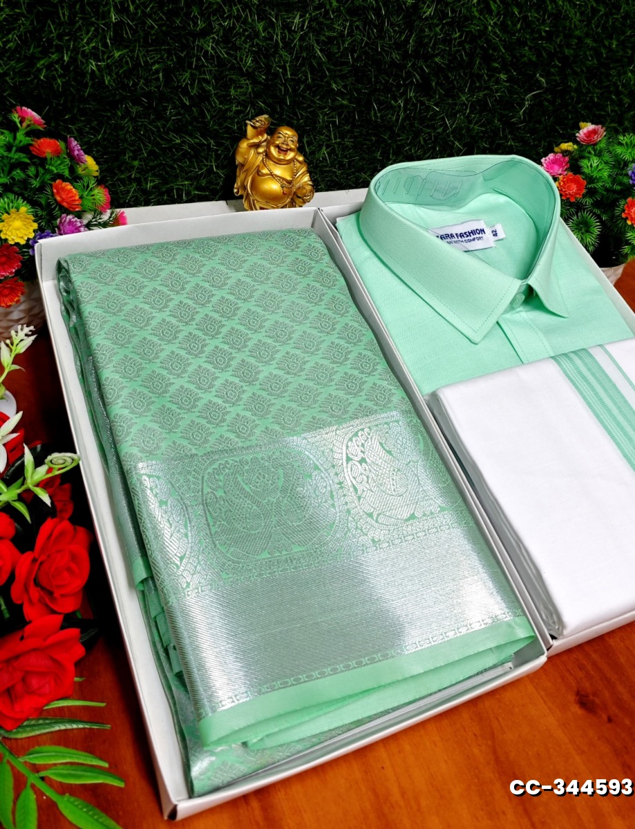 COUPLE COMBO MATCHING AND MATCHING TRADITIONAL SET MATCHING COMBO FOR FESTIVAL SEASONS - TURQUOISE GREEN (4)