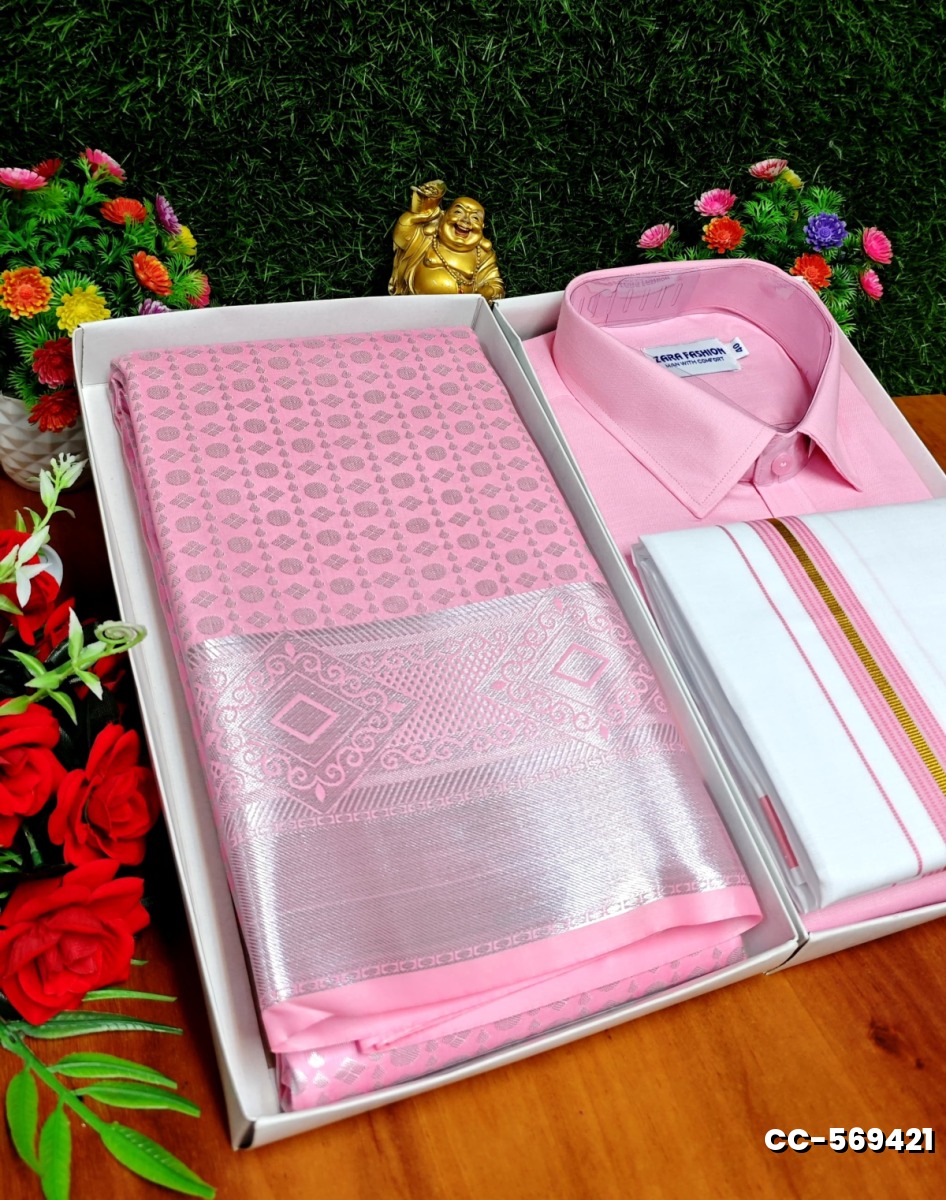 COUPLE COMBO MATCHING AND MATCHING TRADITIONAL SET MATCHING COMBO FOR FESTIVAL SEASONS - BABY PINK (5)