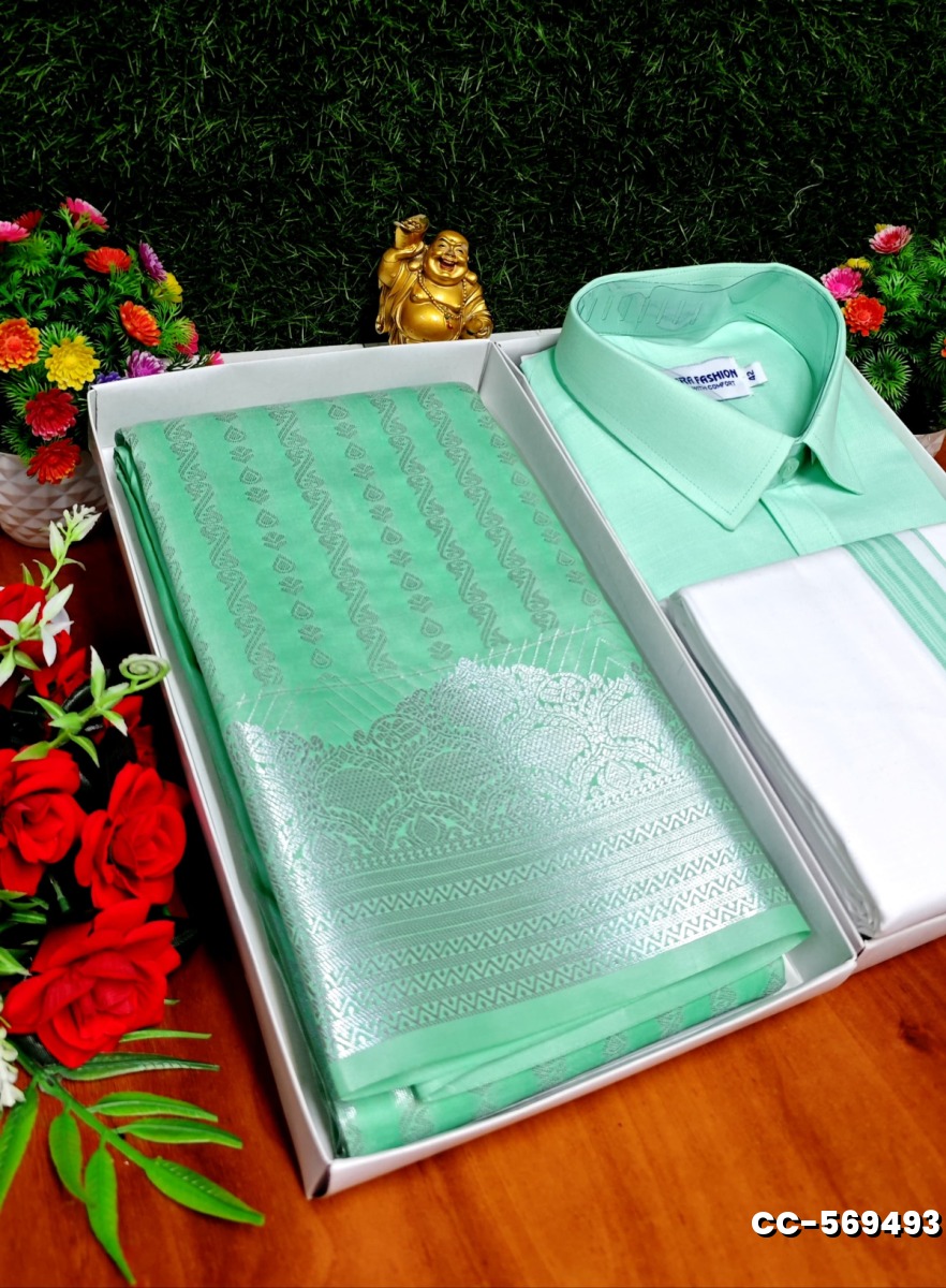 COUPLE COMBO MATCHING AND MATCHING TRADITIONAL SET MATCHING COMBO FOR FESTIVAL SEASONS - TURQUOISE GREEN (5)
