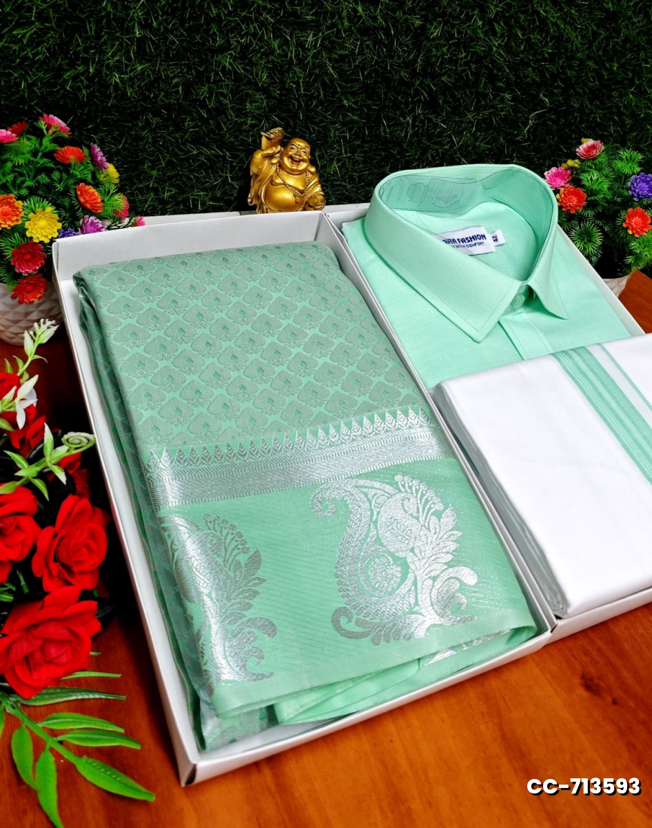 COUPLE COMBO MATCHING AND MATCHING TRADITIONAL SET MATCHING COMBO FOR FESTIVAL SEASONS - TURQUOISE GREEN (6)