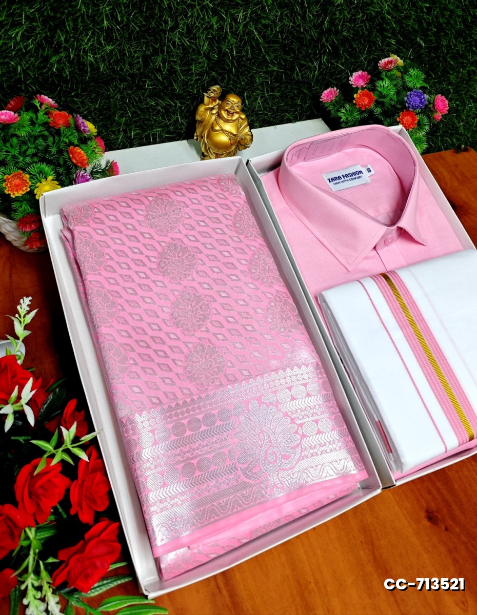 COUPLE COMBO MATCHING AND MATCHING TRADITIONAL SET MATCHING COMBO FOR FESTIVAL SEASONS - BABY PINK (6)
